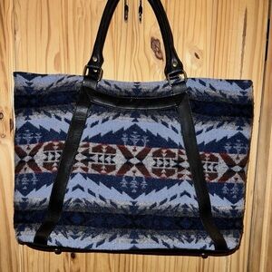 PENDLETON Shoulder Tote Bag Purse Wool Leather Trim Southwestern Aztec Print